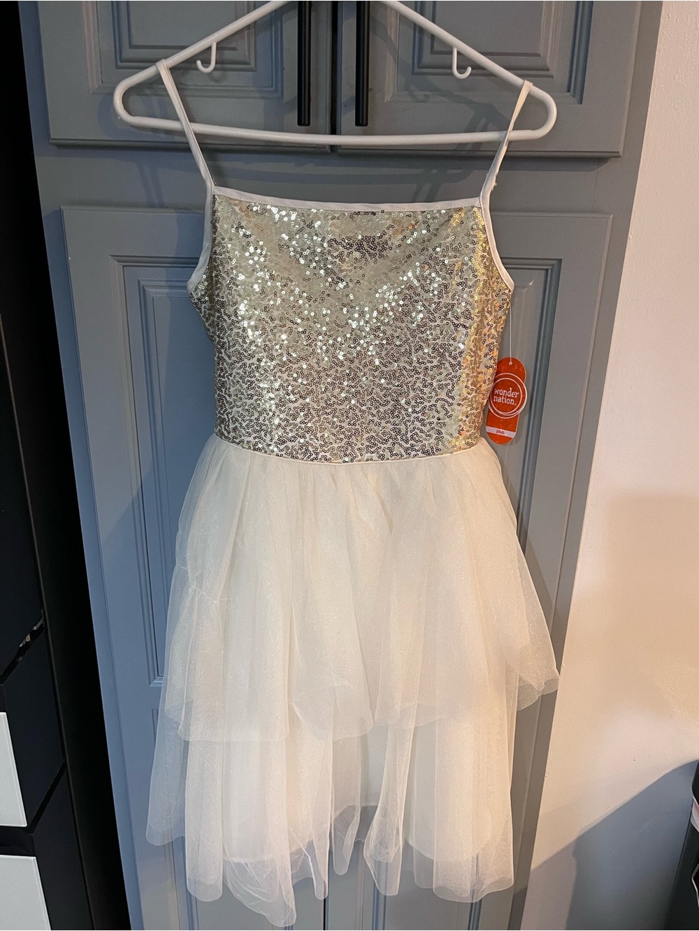 Girls size 12 PLUS Wonder Nation Silver Sequin & Ivory Tulle Girls' Party Dress